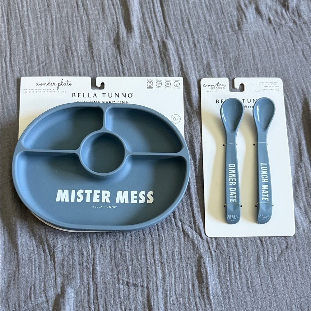 Bella Tunno Blue Baby Plate and Spoon Set